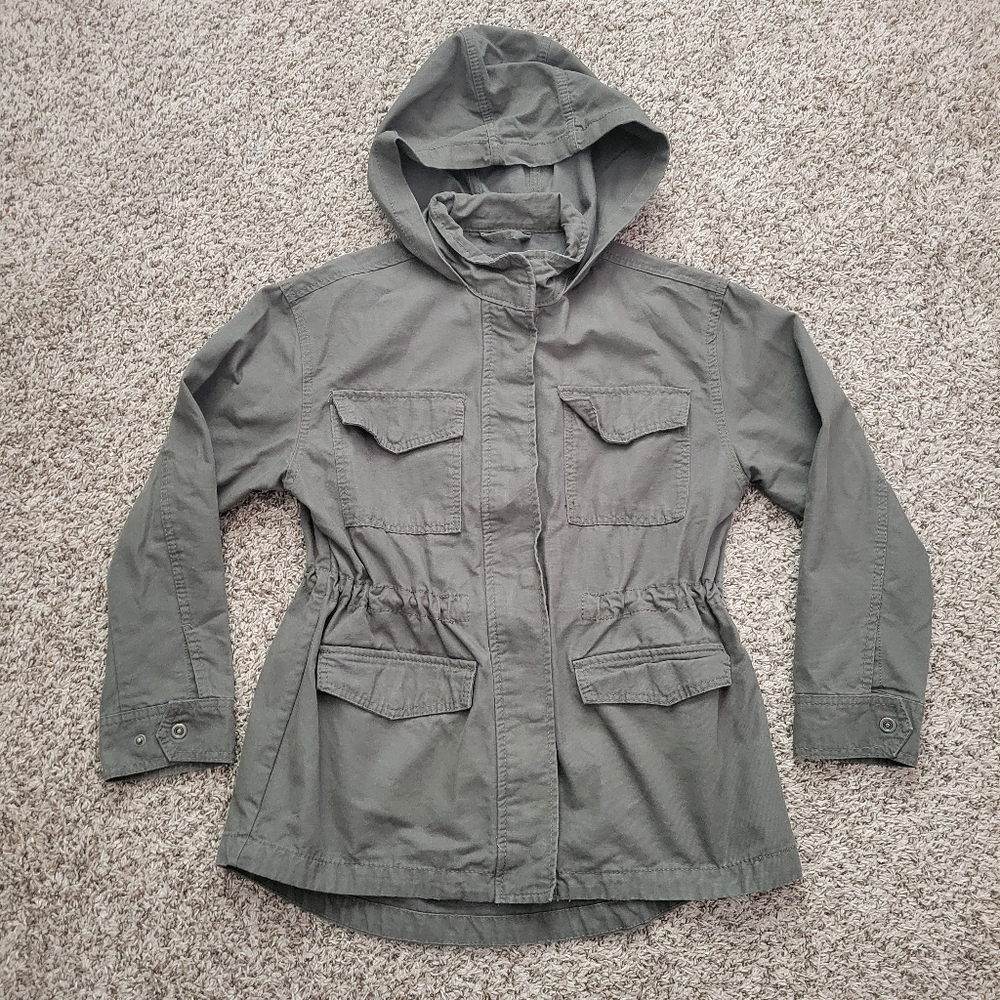Universal Thread Jacket Olive Green Hooded 100% Cotton Fall Size Small